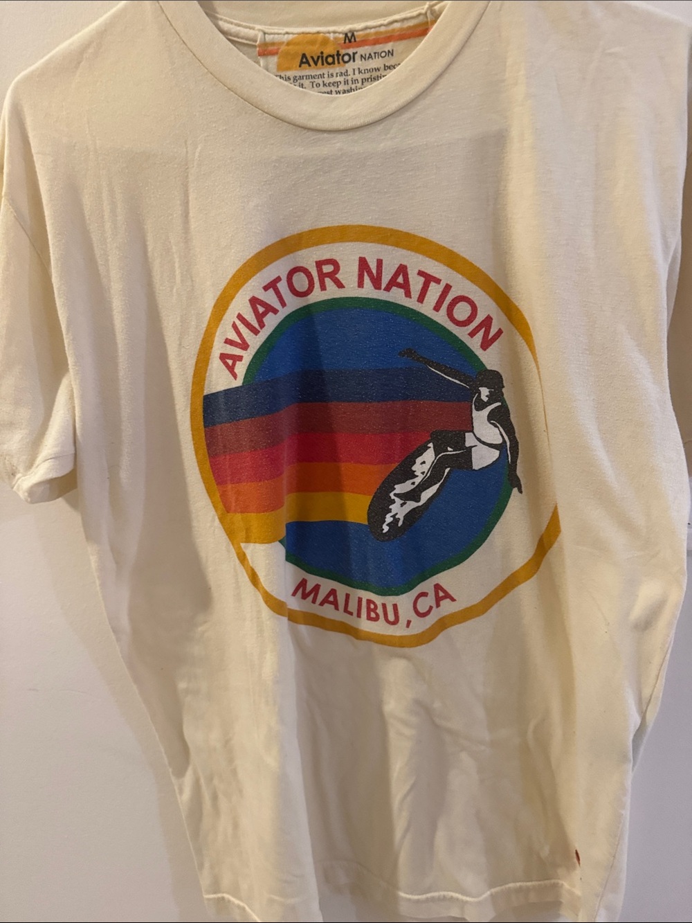Aviator Nation Cream Tee with Multi-Stripe Retro Circle Logo - Picture 6 of 6